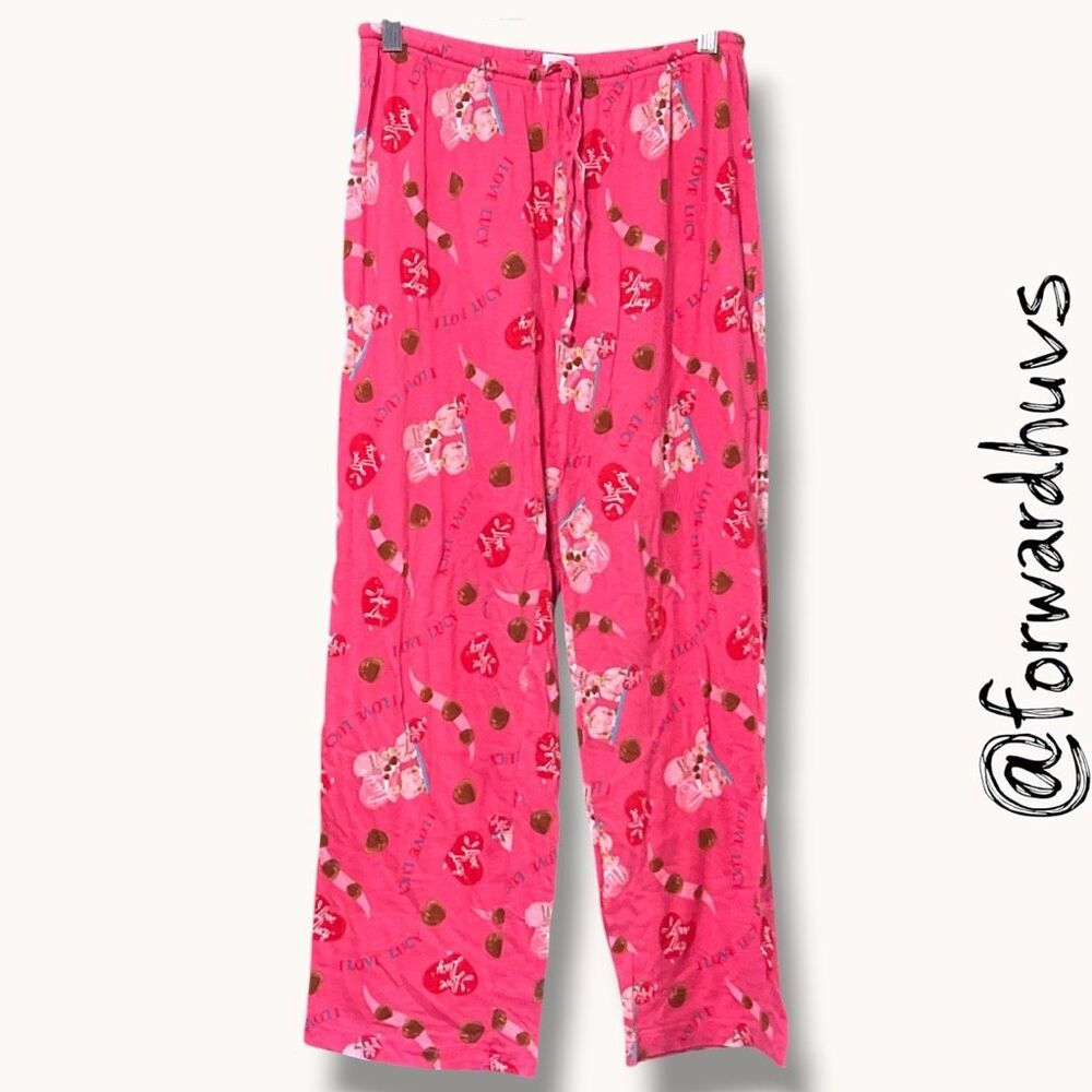 ☑️ I Love Lucy Valentine’s Lounge Pajama Pants Pink Med 10-12 Short Inseam